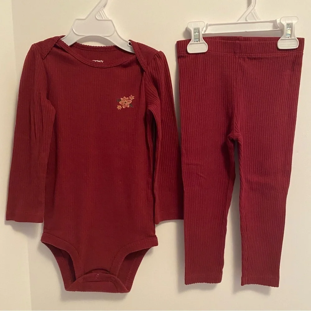 Carter's Long Sleeve Ribbed Bodysuit/ Leggings & Ribbed Flare Pants 24 Months